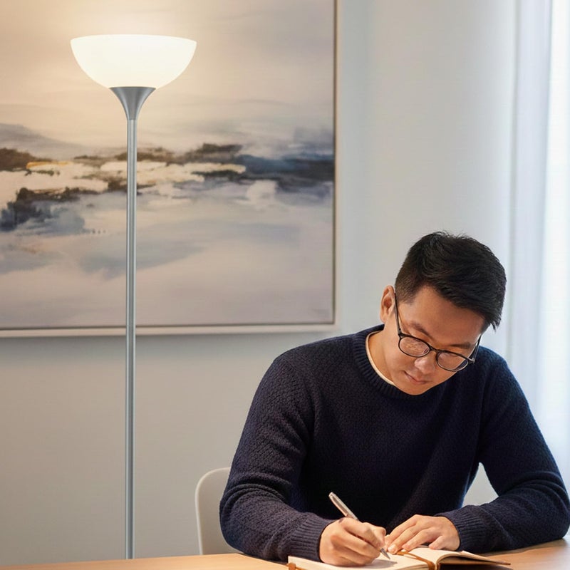 Brightech Sky Dome Dimmable LED Floor Lamp, Torchiere Floor Lamp for Living Room, Bedroom, & Office â€“ Tall Torch Standing Lamp for Reading, Modern Home Decor â€“ Platinum Silver - Image 3